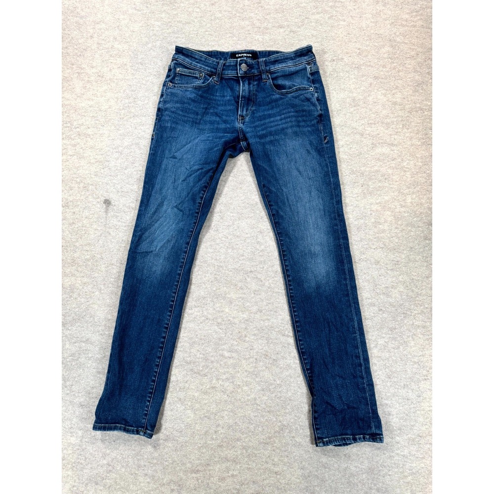 Express Hyper Stretch Skinny Jeans Mens 29x32 Blue Denim Medium Wash Logo Cotton